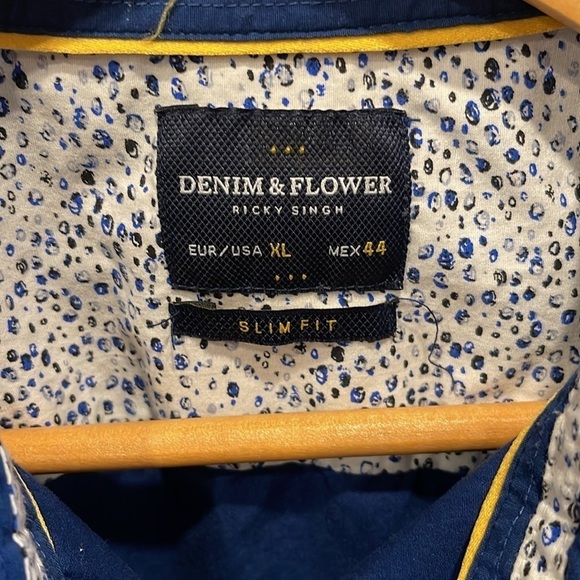 Denim & Flowers dog navy SS button shirt with contrasting cuff and buttons - Picture 3 of 9